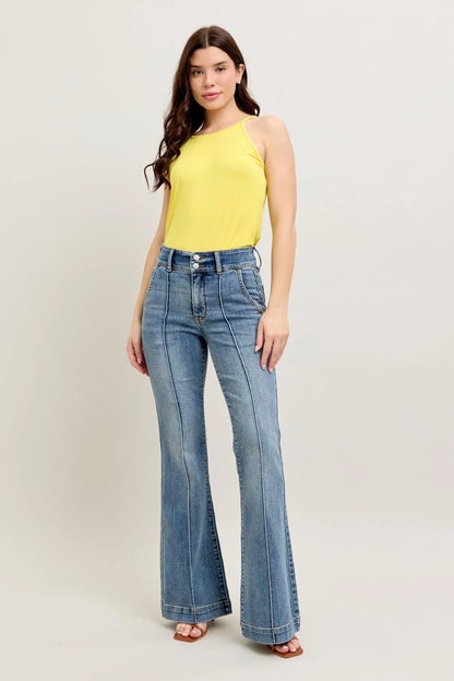 High-Waist Flare Jeans with Front Seam Detail - Eva's Edition