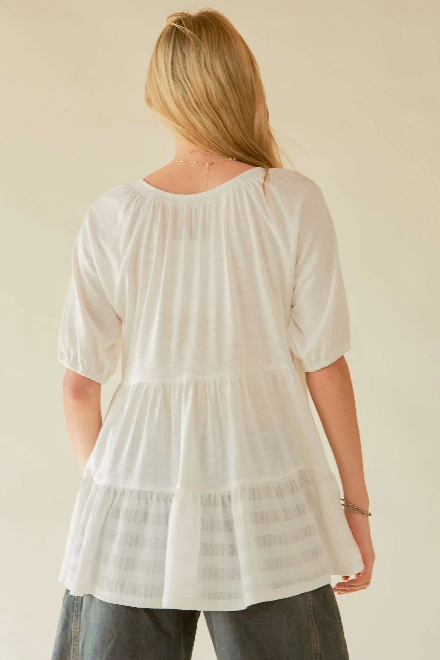 Flared Short Sleeve V Neck Blouse - Eva's Edition