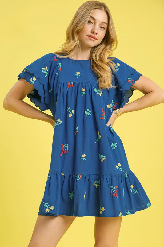 Floral Embroidered Short Sleeve Mini Dress - Eva's Edition