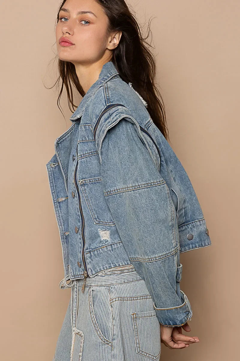 Cropped Denim Jacket with Functional Zipper Detail - Eva's Edition