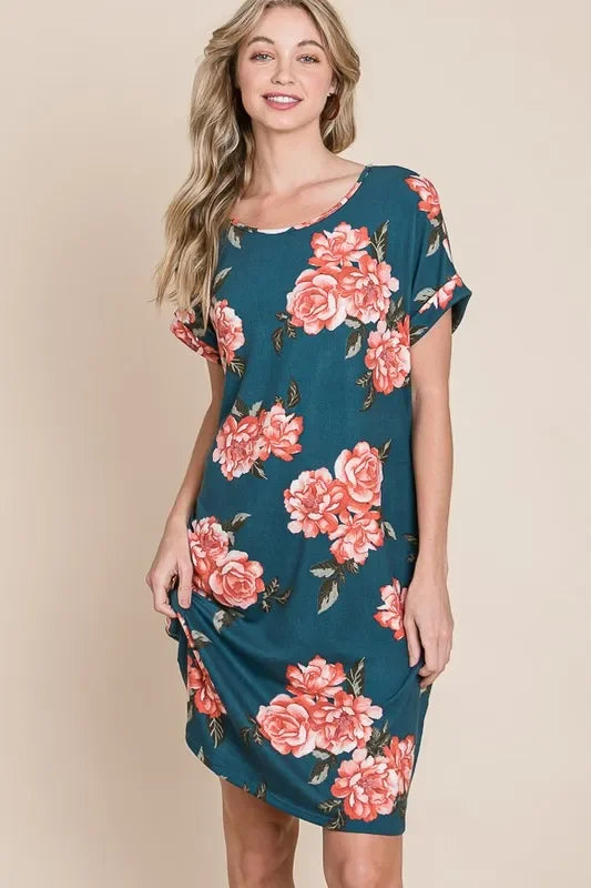 Round Neck Short Tee Dress with Pockets - Eva's Edition