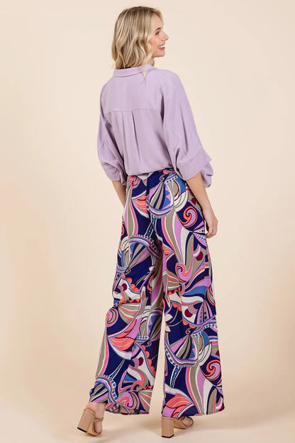 Abstract Print Elastic Waist Wide Leg Pants - Eva's Edition
