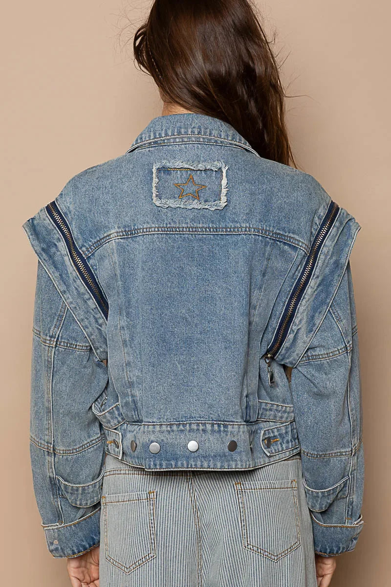 Cropped Denim Jacket with Functional Zipper Detail - Eva's Edition