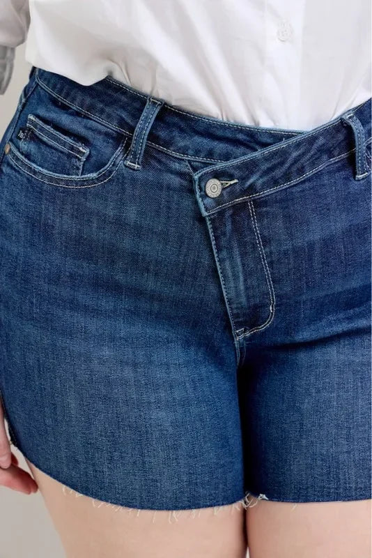 High Waist Criss-Cross Waistband Denim Shorts - Eva's Edition