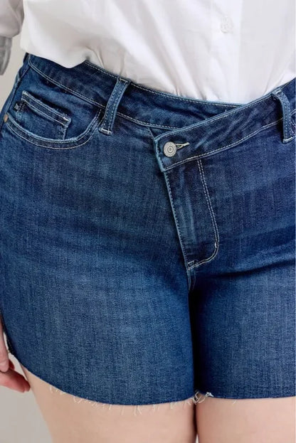 High Waist Criss-Cross Waistband Denim Shorts - Eva's Edition