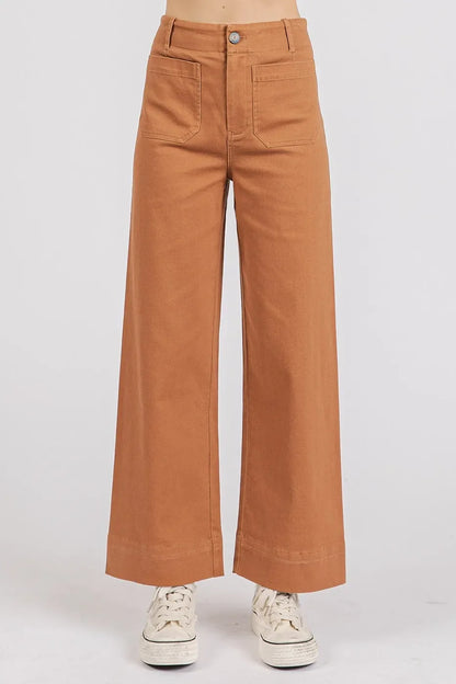 Twill Patch Pocket High Rise Wide Leg Pants - Eva's Edition
