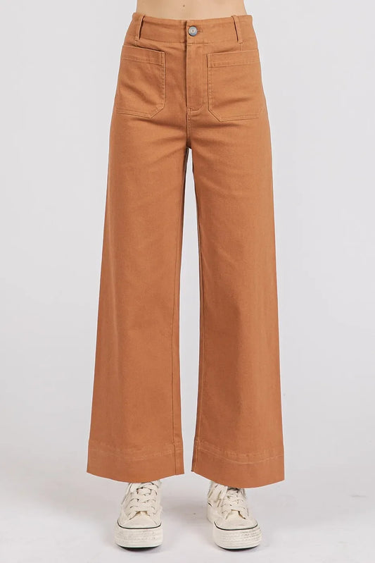 Twill Patch Pocket High Rise Wide Leg Pants - Eva's Edition