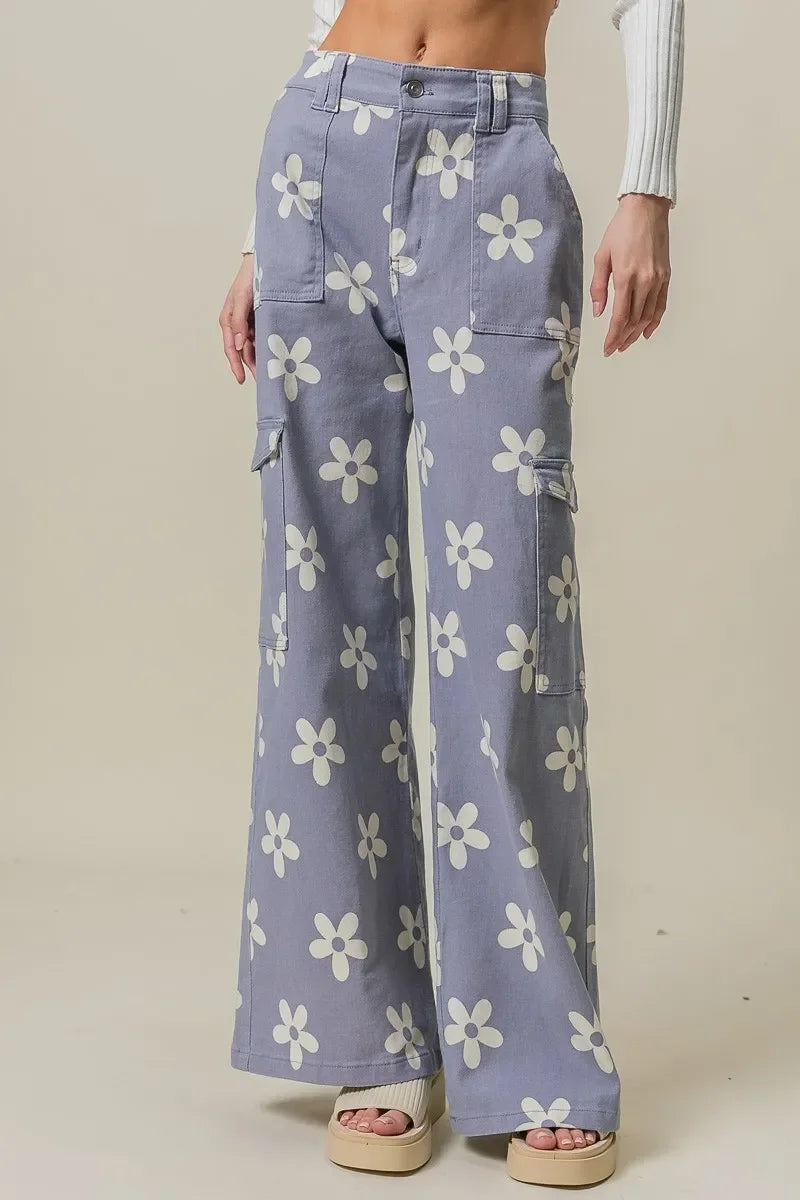 Flower Printed Side Pocket Wide Pants - Eva's Edition