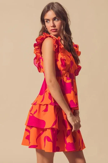 V Neck Layered Dress with Elasticized Waist - Eva's Edition