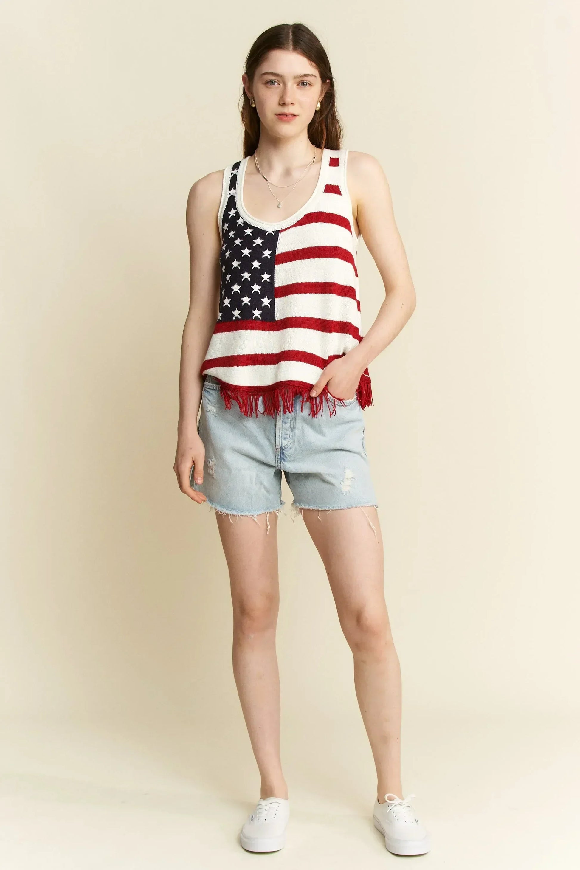 American Flag Fringe Tank Top Plus Size - Eva's Edition