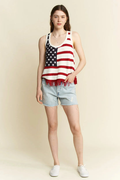 American Flag Fringe Tank Top Plus Size - Eva's Edition