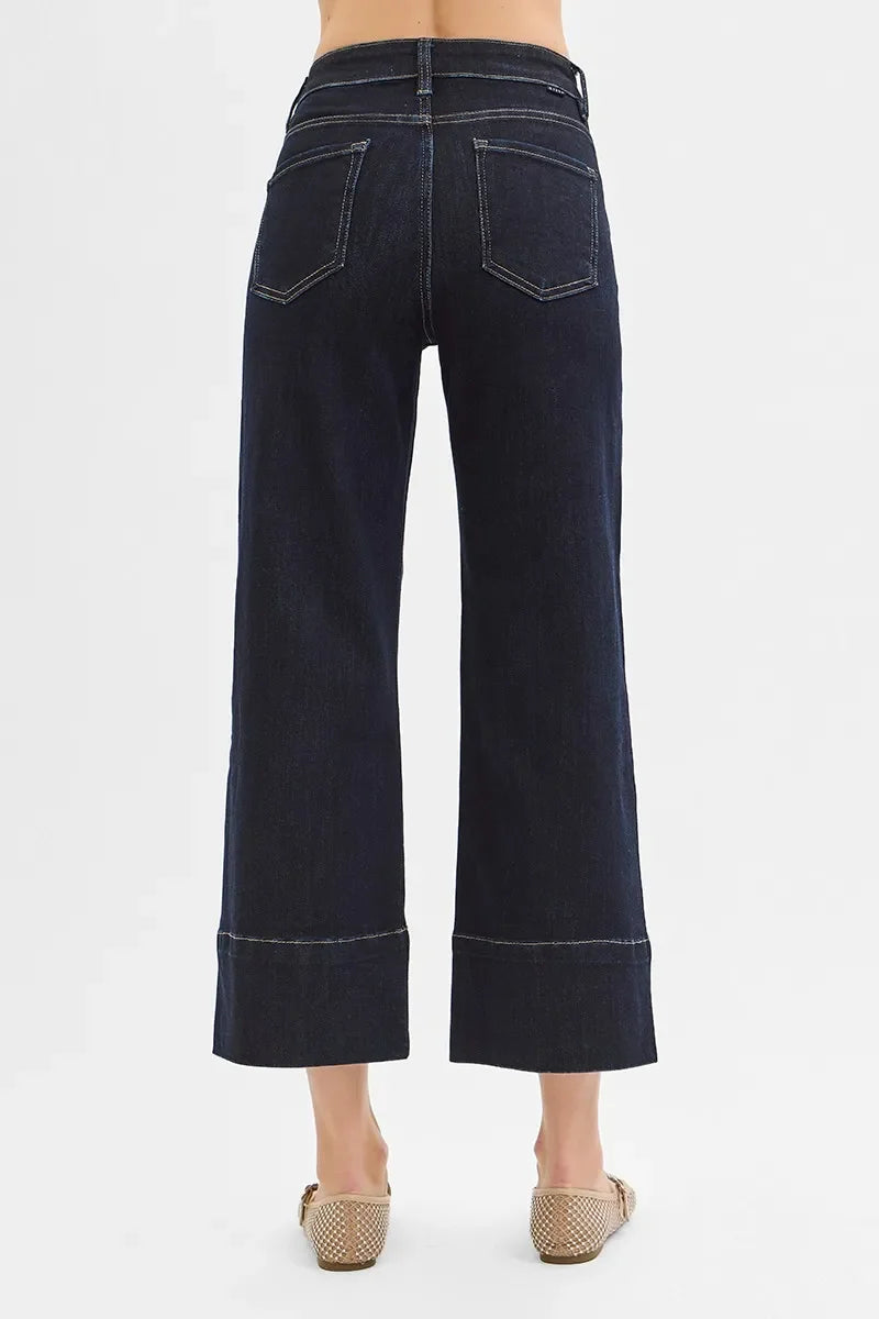 Tummy Control High Rise Crop Wide Seam Detailed Jeans - Eva's Edition
