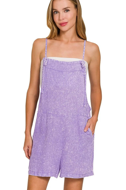 Washed Linen Knot Strap Rompers - Eva's Edition