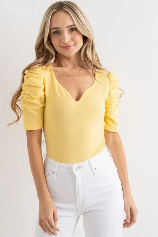 Shirring Puff Sleeve Bodysuit - Eva's Edition