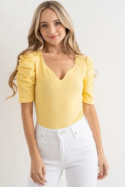 Shirring Puff Sleeve Bodysuit - Eva's Edition