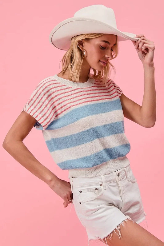 BiBi Stripes Lightweight Short Sleeve Sweater - Eva's Edition