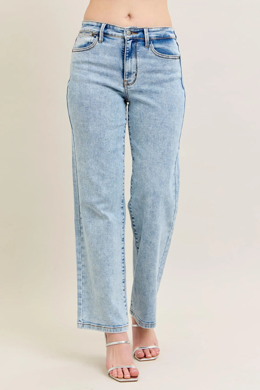 High Waist Stone Wash Straight Jeans - Eva's Edition