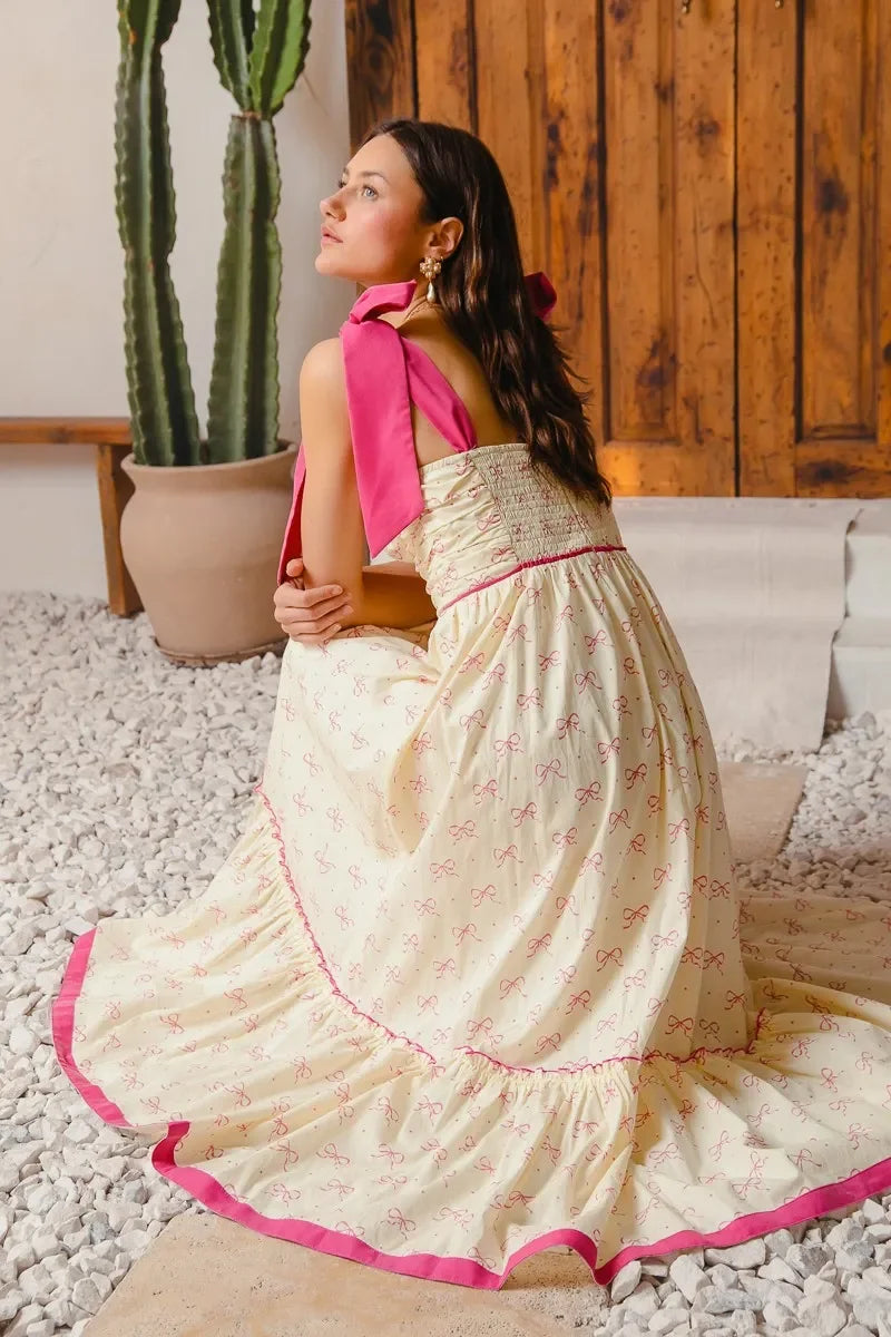 Ribbon Flowy Maxi Dress with Contrast Trim - Eva's Edition
