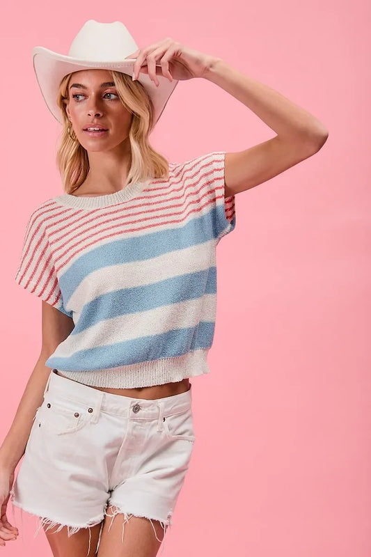 BiBi Stripes Lightweight Short Sleeve Sweater - Eva's Edition