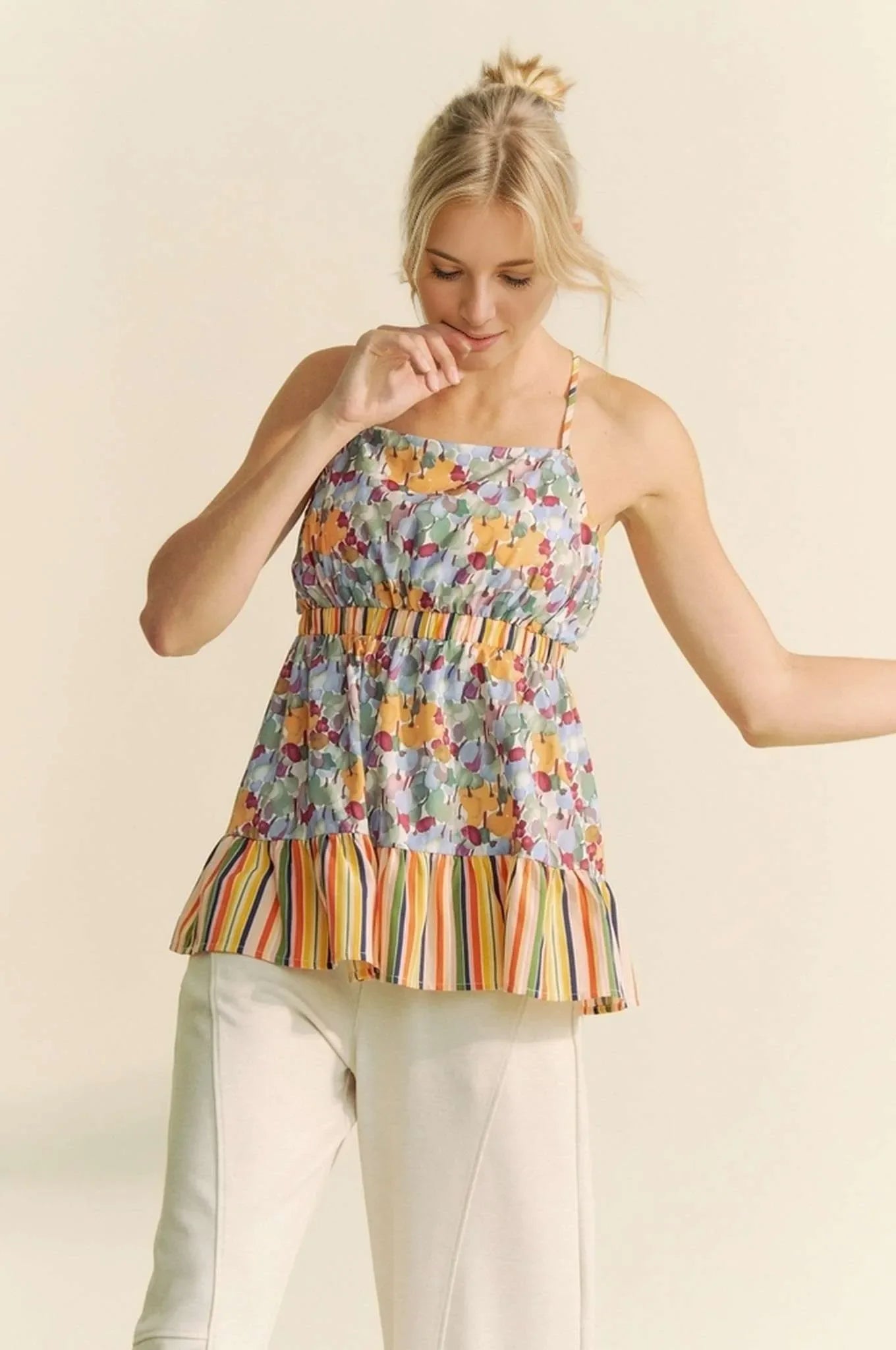 Floral Smocked Sleeveless Ruffle Back Tie Top - Eva's Edition