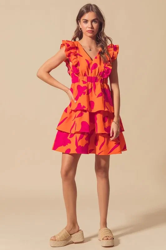 V Neck Layered Dress with Elasticized Waist - Eva's Edition