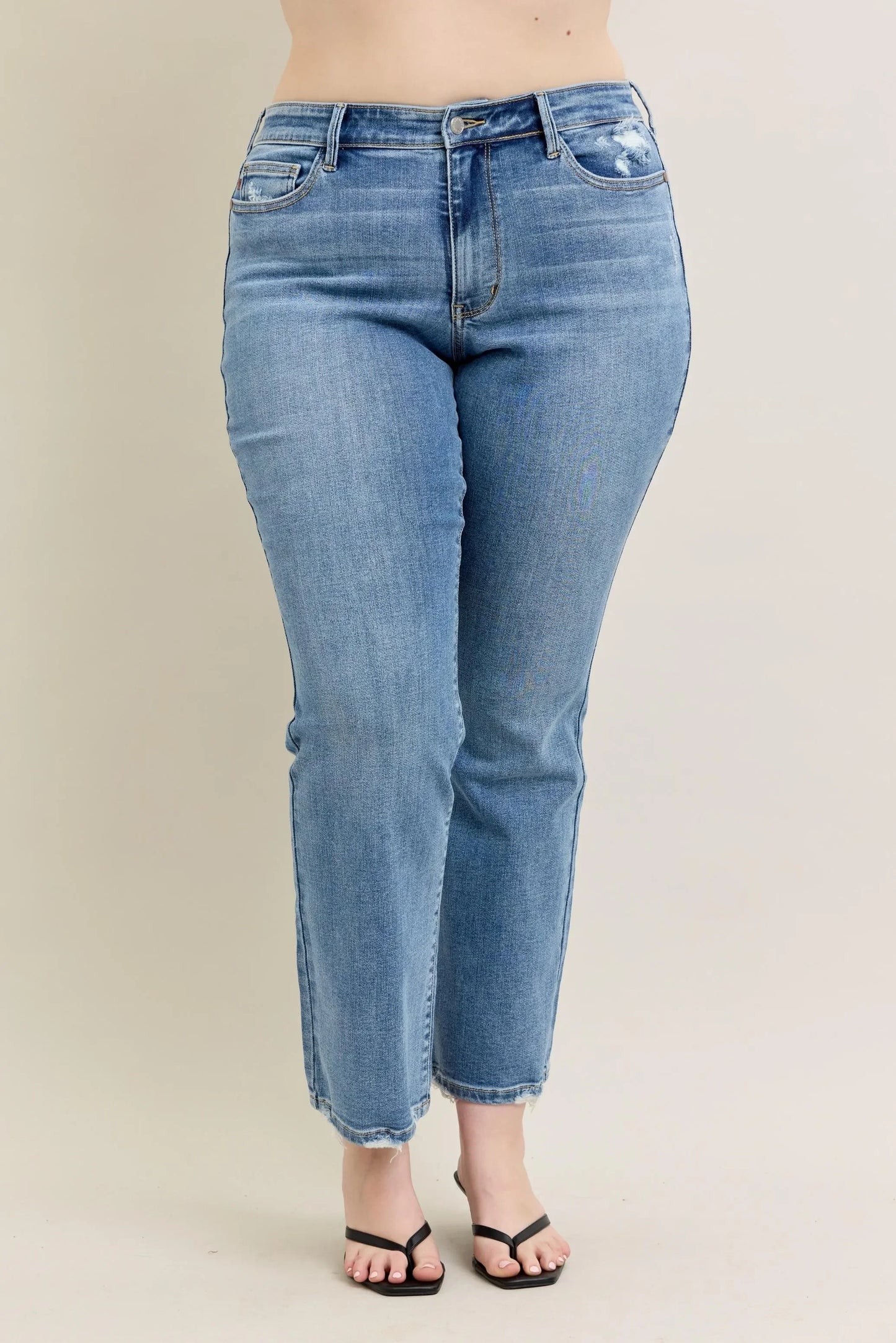 Mid Rise Wash Destroy Hem Bootcut Jeans - Eva's Edition