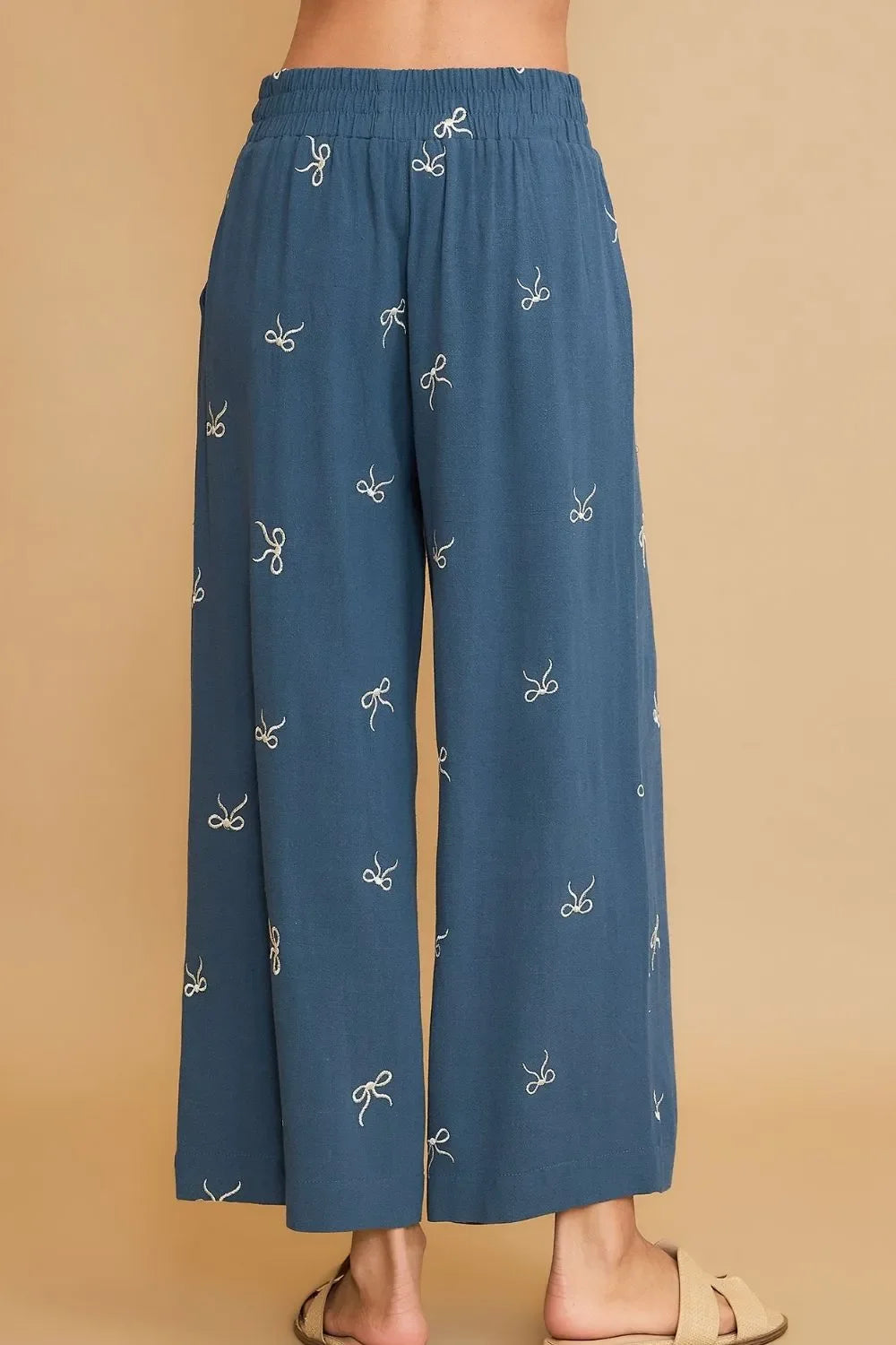 Lace Drawstring Embroidered Bow Wide Leg Pants Plus Size - Eva's Edition