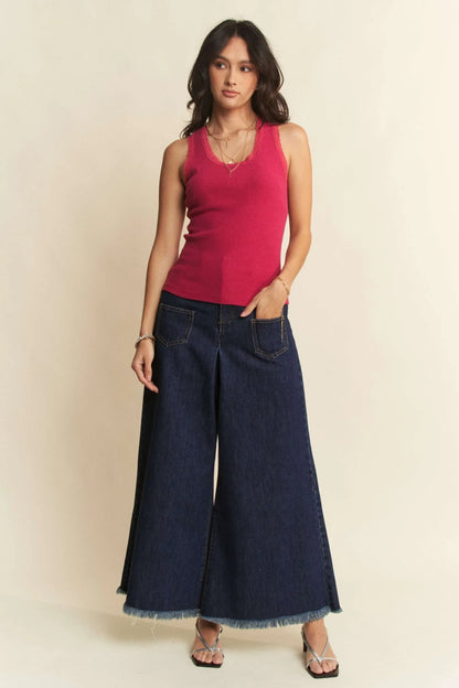 Patch Pocket Wide Leg Culotte Jeans - Eva's Edition