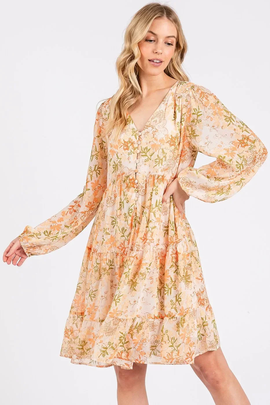 Chiffon Babydoll Long Sleeve Mini Dress - Eva's Edition