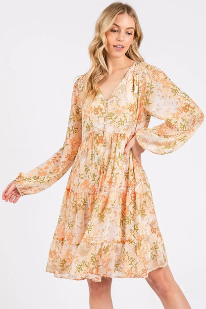 Chiffon Babydoll Long Sleeve Mini Dress - Eva's Edition