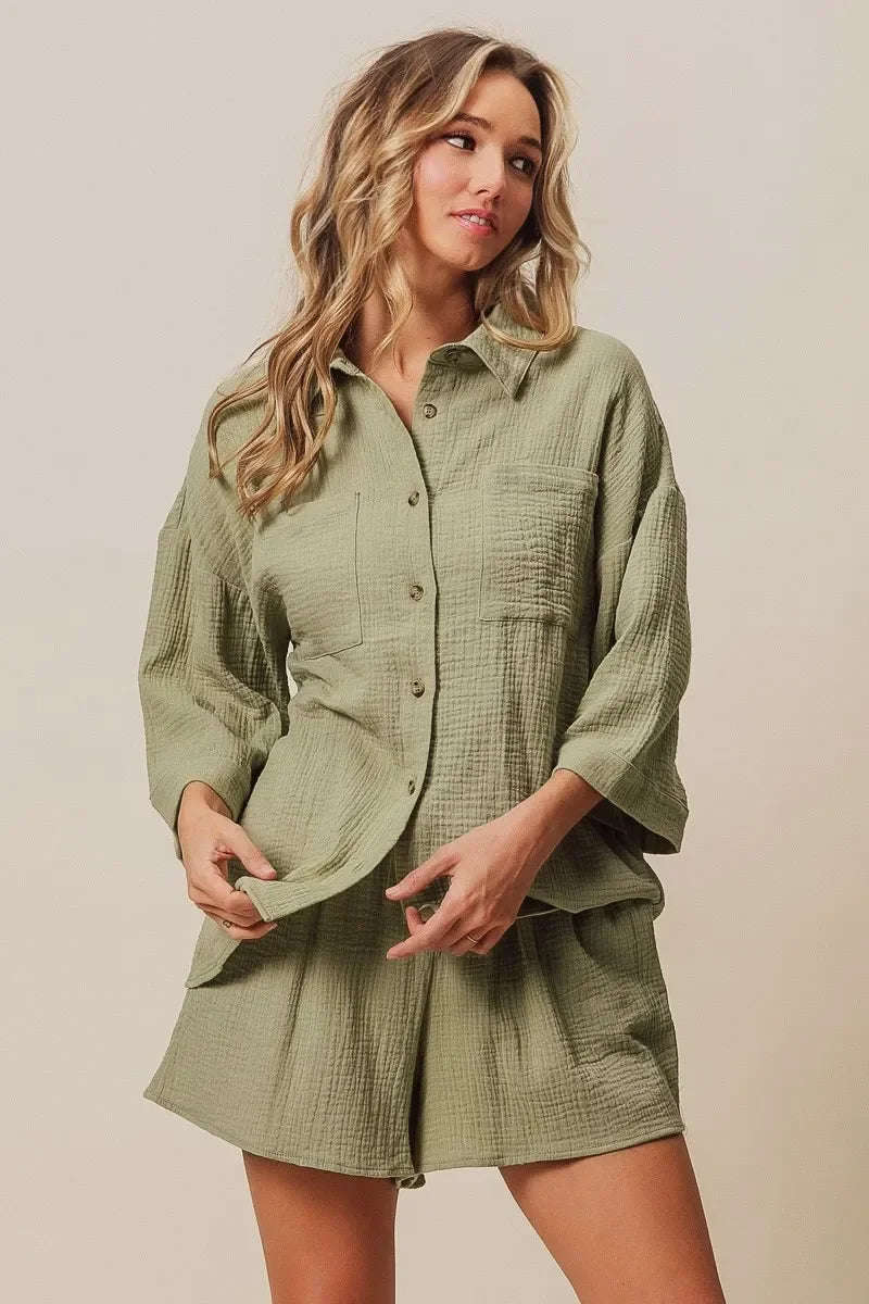 Crinkle Gauze Shirt and Short Set - Eva's Edition