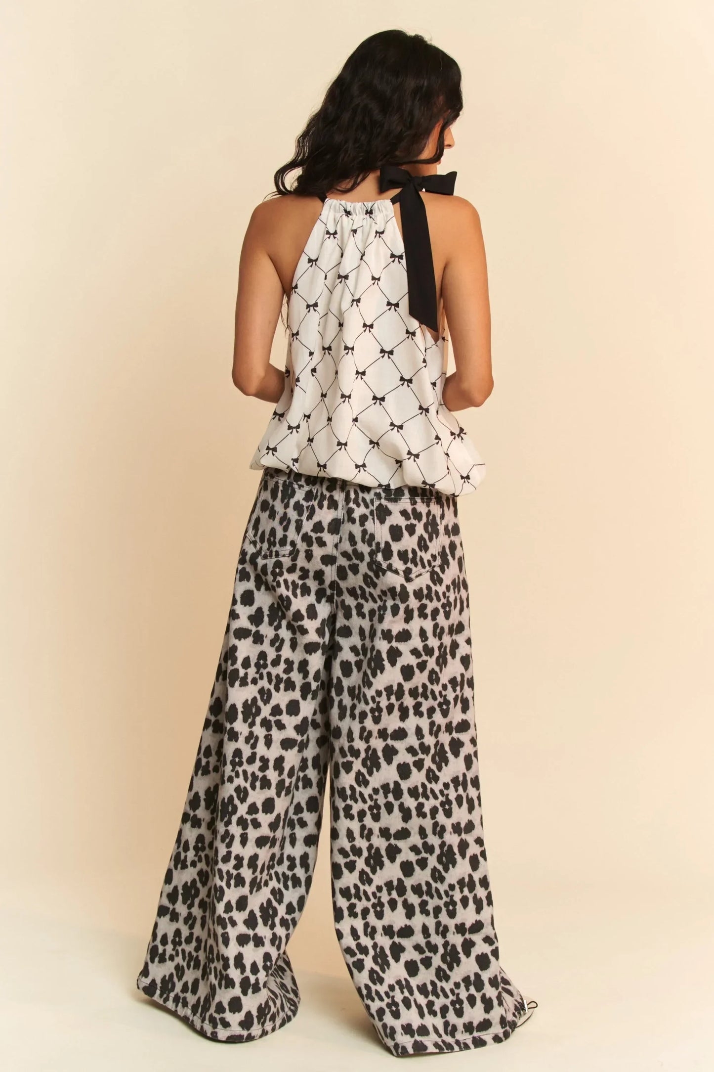 Checker Printed Tie Halter Neck Blouse Top - Eva's Edition