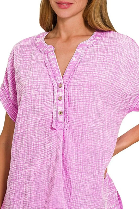 Double Gauze 3/4 Button Henley Neck Shirt - Eva's Edition