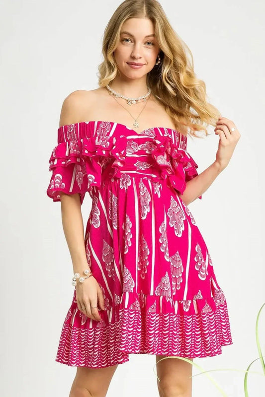 Off-Shoulder Paisley Print Ruffled Mini Dress - Eva's Edition