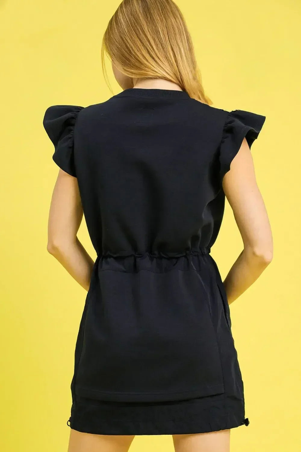Luxe knit Ruffle Sleeve Drawstring Mini Dress - Eva's Edition