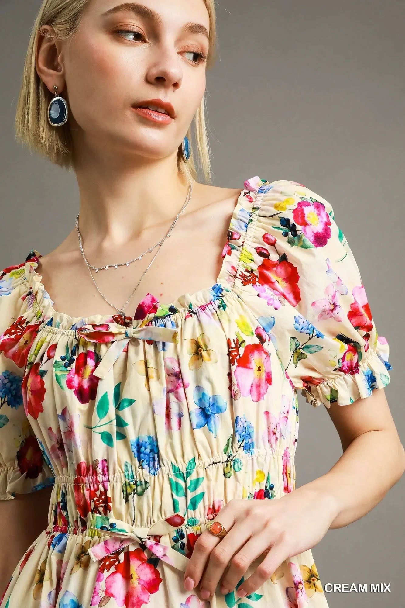 Floral Print Puff Sleeve Mini Dress - Eva's Edition