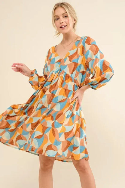 Printed Open Back Puff Sleeve Casual Dress - Eva's Edition