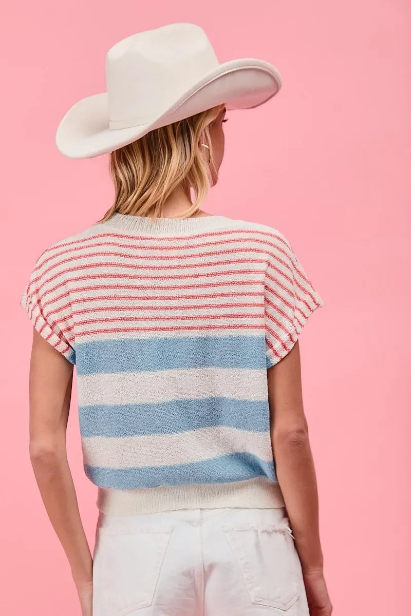 BiBi Stripes Lightweight Short Sleeve Sweater - Eva's Edition