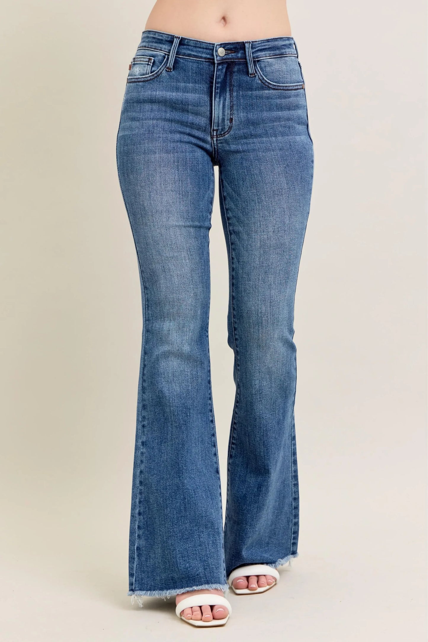 Vintage Wash Flare Jeans With Destroyed & Fray Hem - Eva's Edition