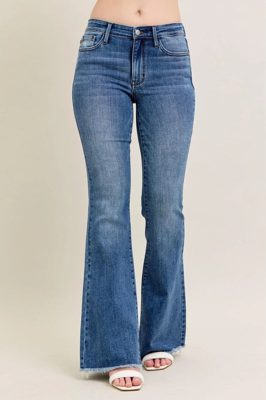 Vintage Wash Flare Jeans With Destroyed & Fray Hem - Eva's Edition