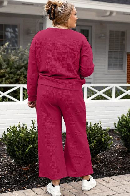 Textured Long Sleeve Top and Drawstring Pants Set - Eva's Edition