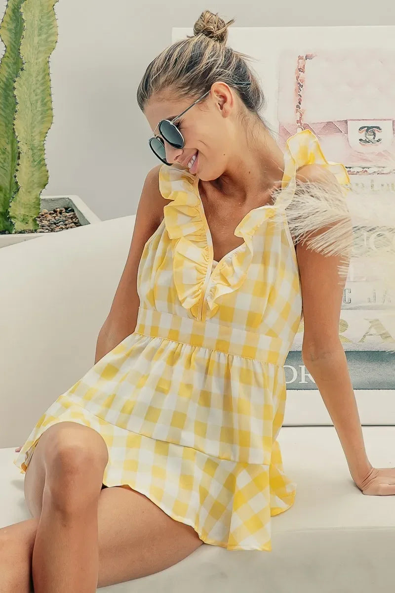 Sleeveless Check Plaid Peplum Top - Eva's Edition