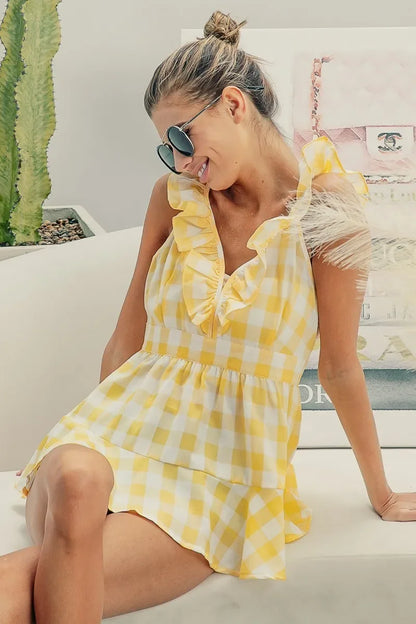 Sleeveless Check Plaid Peplum Top - Eva's Edition