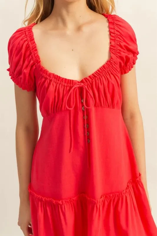 Frill Tiered Short Sleeve Mini Dress - Eva's Edition
