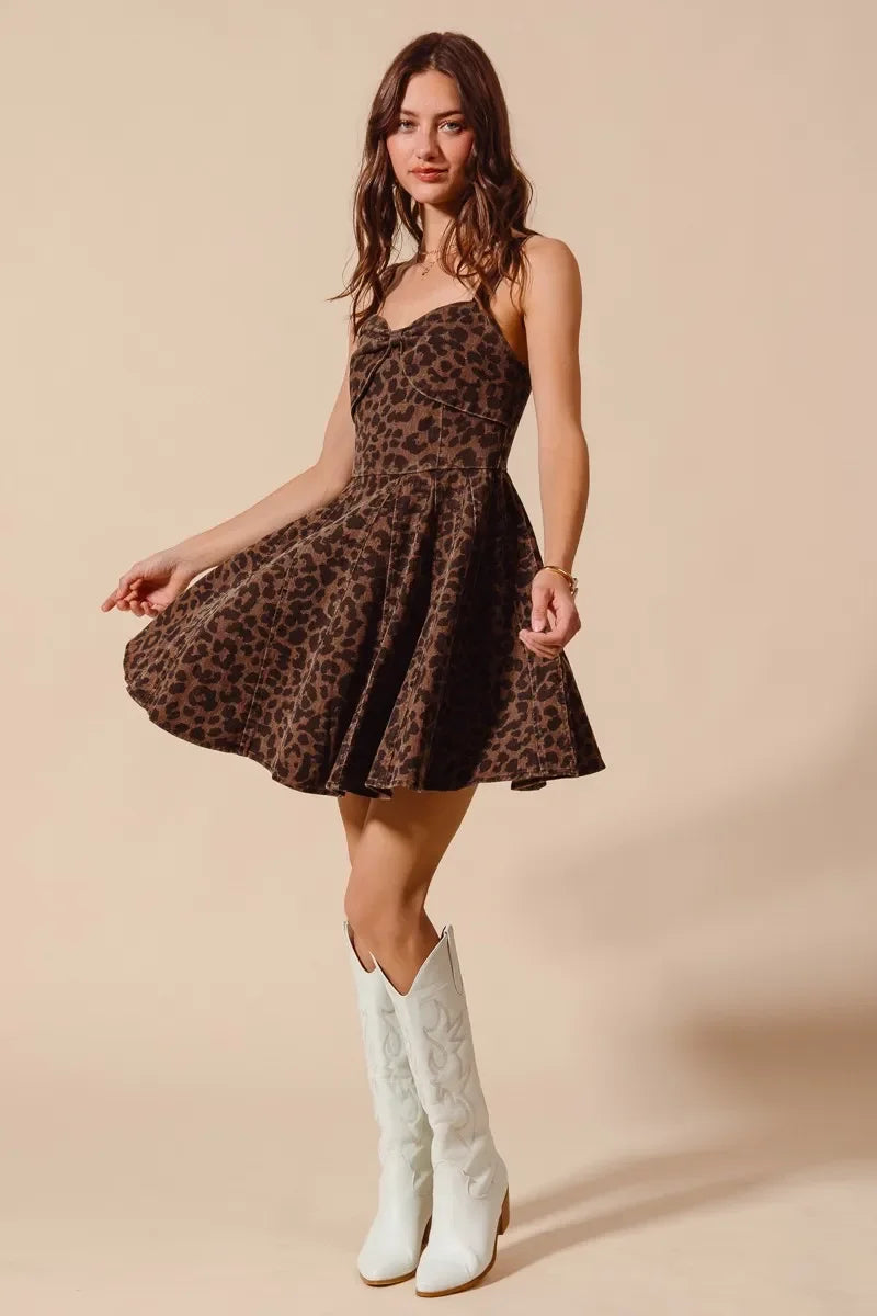 Mineral Washed Leopard Flare Cami Dress - Eva's Edition