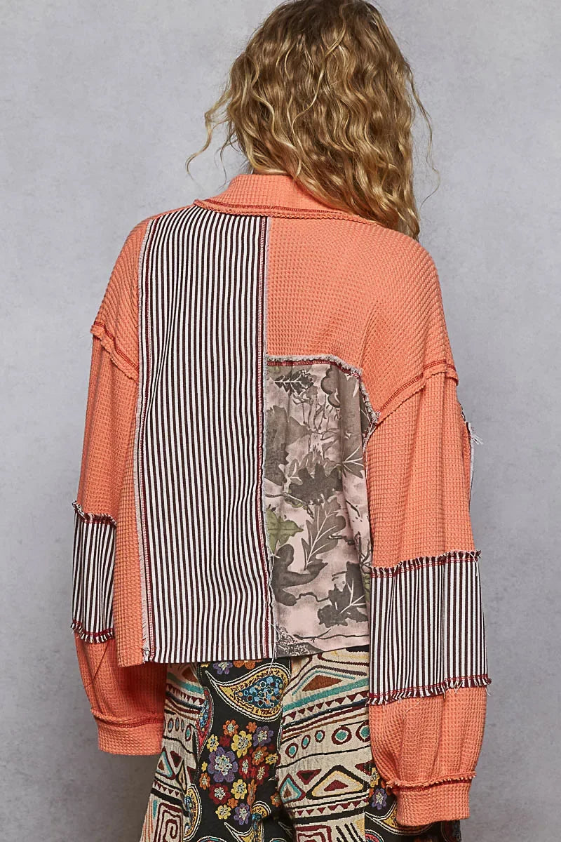 Button Down Patchwork Multi-Pattern Jacket - Eva's Edition