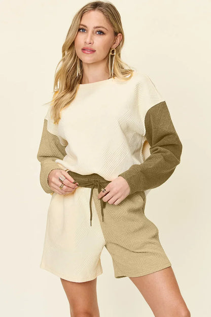 Contrast Drop Shoulder Top and Shorts Set - Eva's Edition