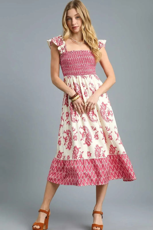 Smocked Midi Dress with Ruffle Details - Eva's Edition
