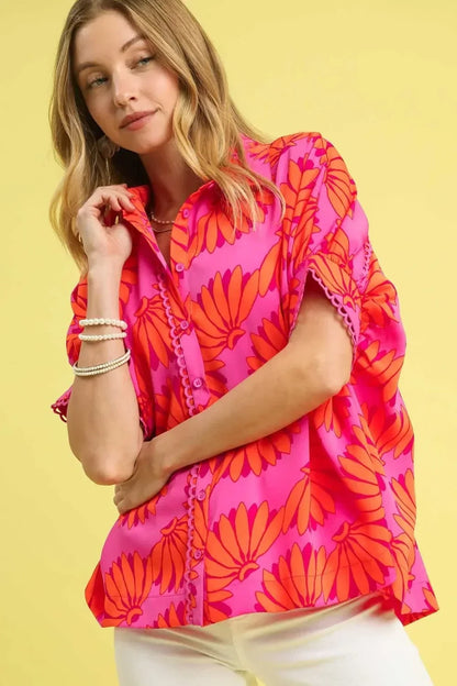 Printed Button-Up Relaxed Shirt - Eva's Edition