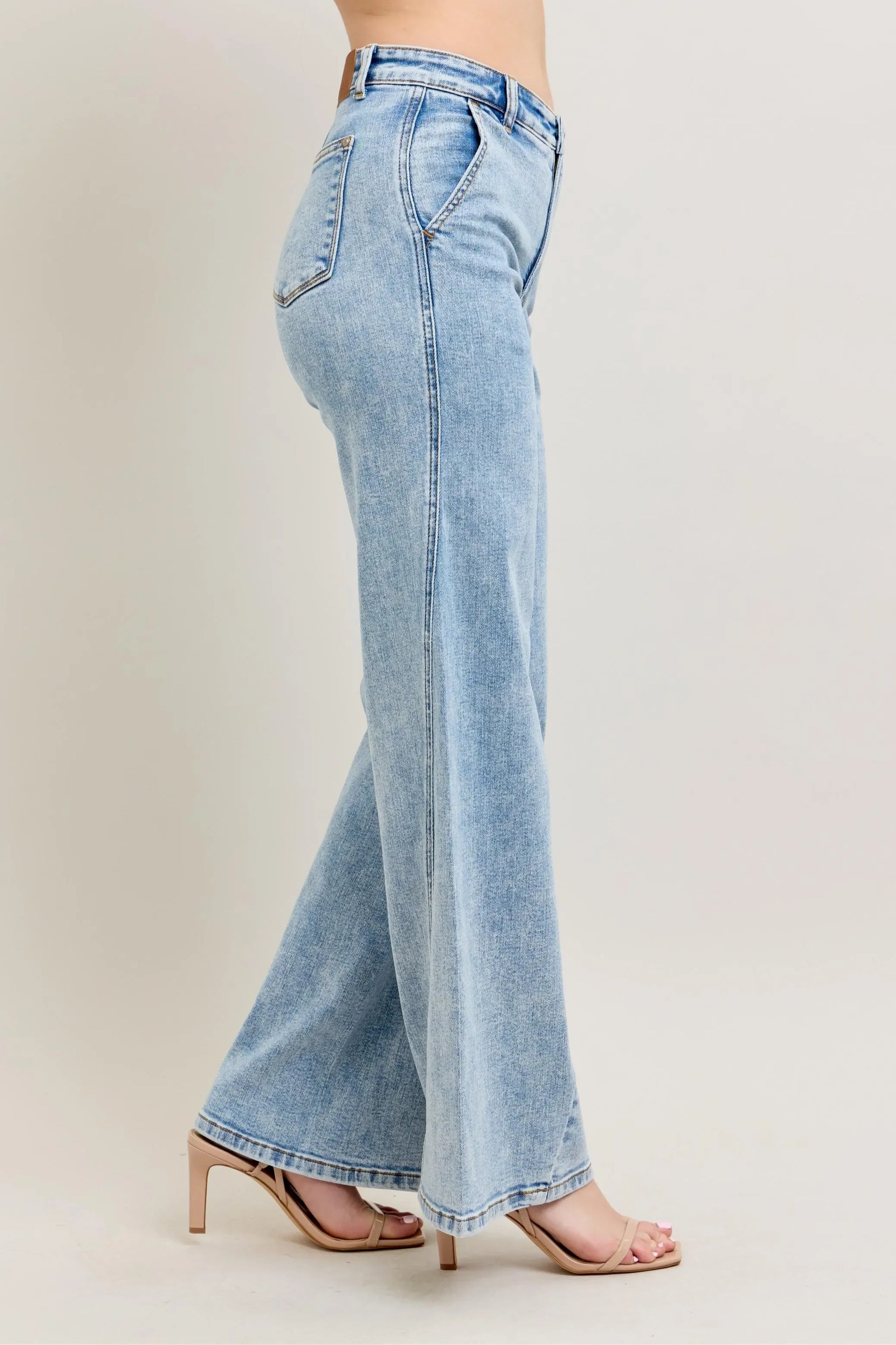 High Waist Wide Leg Jeans with Skewed Inseam - Eva's Edition